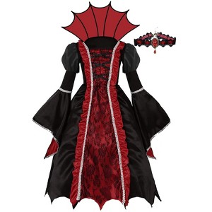 vampire princess dress up Girls Vampire Queen Costume: Red & Black Tulle Halloween Dress