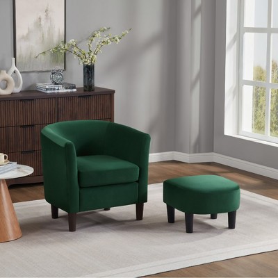 Wooakway Swivel Accent Chair with Ottoman Set Barrel Armchair with Removable Back Pillow with 2 Armrest Covers for Living Room Bedroom Office