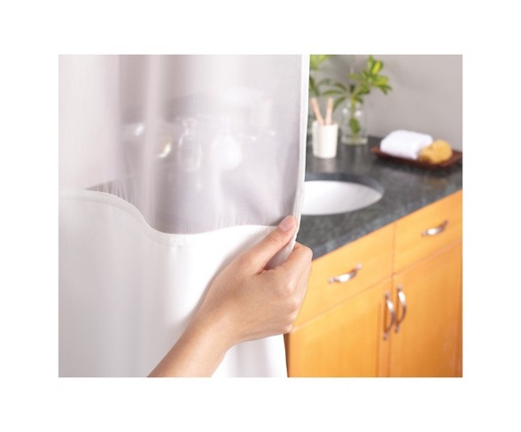 Hookless Palm Leaves Shower Curtain with Liner Moss Green