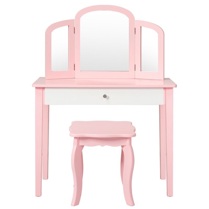 Costway Kids Vanity Set Princess Makeup Dressing Play Table Set W/Mirror  White\ Pink, 4 of 9
