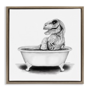 Stupell Industries Funny T-Rex Bathtub Washroom, 25" x 25" - 1 of 4