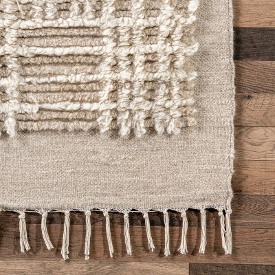 Crissy Crosshatch Shag Wool and Cotton Beige Area Rug