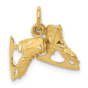 Black Bow Jewelry 14k Yellow Gold 3D Pair of Ice Skates Charms - 1 of 4