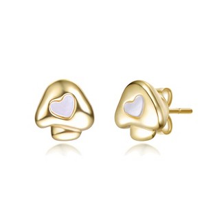 Guili 14K Gold Plated with White Mother Of Pearl Mushroom Design Stud Earrings For Kids - 1 of 2