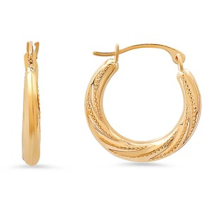 10k Gold 17mm Diamond-cut Swirl Huggy Hoop Earrings - 1 of 4