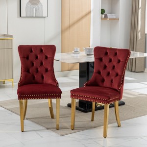 KTMBDW Velvet Dining Chairs Set of 2, Upholstered High-end Tufted Dining Room Chair with Nailhead Trim Stainless Steel Plating Legs - 1 of 4
