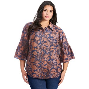 Avenue Women's Plus Size Sonia Bell Sleeve Shirt - 1 of 4