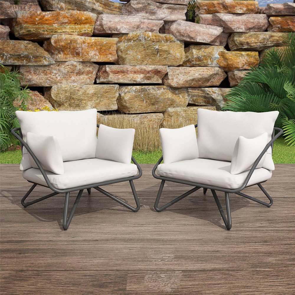 Photos - Garden Furniture Teddi 2pc Outdoor Lounge Chairs Charcoal - Novogratz