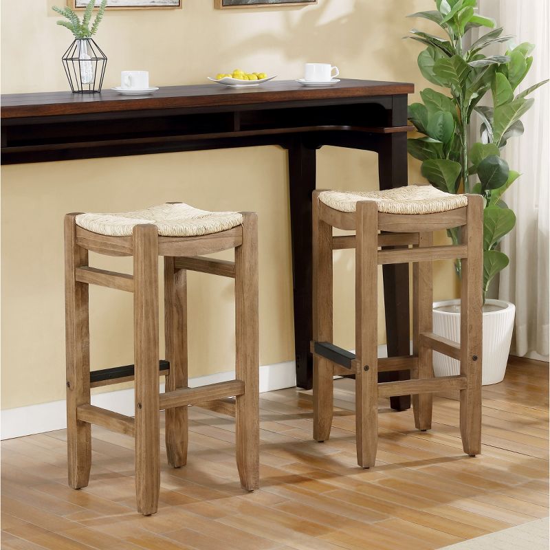 Set of 2 30&#34; Davenport Wood Barstools with Rush Seats Light Amber - Alaterre Furniture, 4 of 10