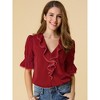 INSPIRE CHIC Women's Ruffle V Neck Puff Sleeve Summer Casual Chiffon Peasant Top - 2 of 4