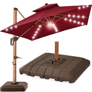 Best Choice Products 10ft Square Woodgrain Pattern 2-Tier Outdoor Solar LED Cantilever Umbrella w/ Base - 1 of 4
