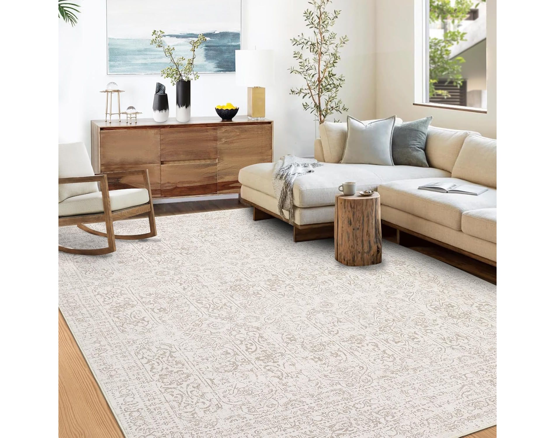 Rug Washable Extra Large for Living Room Non-Slip Non-Shedding Vintage Rug Carpet for Bedroom, Faux Wool for Kids Nursery Dorm