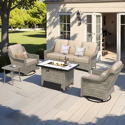 XIZZI OUTDOOR SWIVEL ROCKER SETS: 3-PC Rocker + Modular Sofa & Fire Pit Options - All-Weather Fabric, 8 Color Choices for Patio, Garden, Poolside