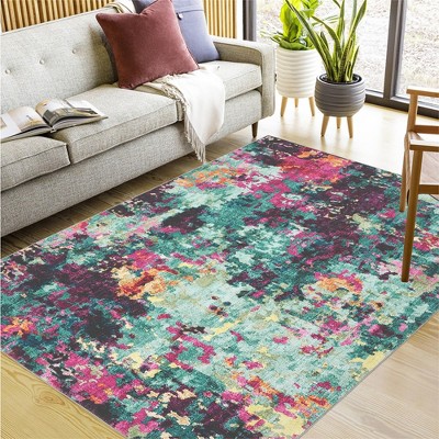 8x10 Washable Abstract Pattern Thin Rug, Non Slip Low Pile Area Rug with Soft Surface, Stain Resistant and Easy Clean