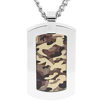 Men's Crucible Stainless Steel Camouflage Dog Tag Pendant Necklace - Brown