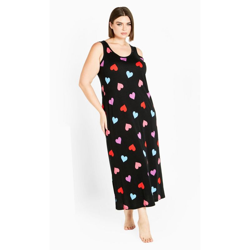 Women's Plus Size Sleep Heart Maxi Dress - Black | AVENUE, 1 of 5