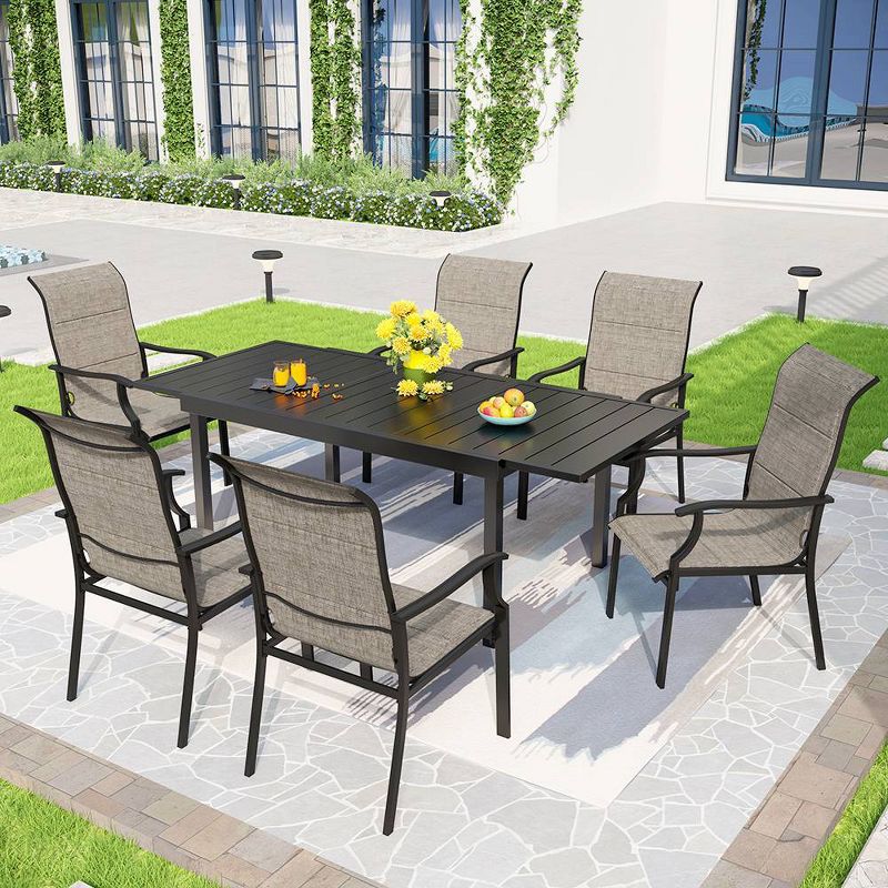7pc Patio Dining Set with Expandable Steel Table &#38; Metal Padded Arm Chairs - Captiva Designs, 1 of 16