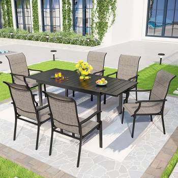 7pc Patio Dining Set with Expandable Steel Table & Metal Padded Arm Chairs - Captiva Designs