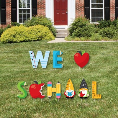 Big Dot of Happiness School Gnomes - Yard Sign Outdoor Lawn Decorations - Teacher and Classroom Yard Signs - We Love School