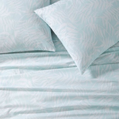 Blue Floral Cotton Queen Duvet Cover Set with Shams