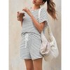 Imily Bela Women's striped pajama set, casual 2-piece set, short-sleeve loose T-shirt with drawstring shorts set - 4 of 4