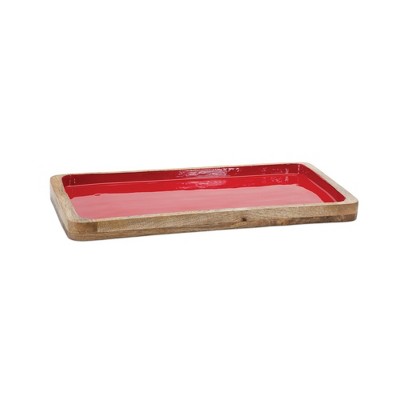 Melrose Red and Natural Wood Rectangular Tray Set