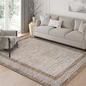 Area Washable Rug - Extra Large Modern Geometric Bordered Non Slip Ultra Soft Thin Foldable Low Pile Non Shedding Faux Wool Mat for Home & Office - 1 of 4