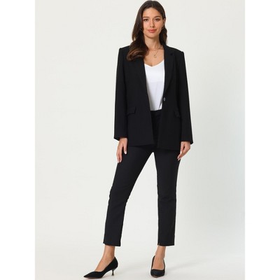 INSPIRE CHIC Women's Professional One Button Classic Work Business Suit Blazer Large Black — фото 2