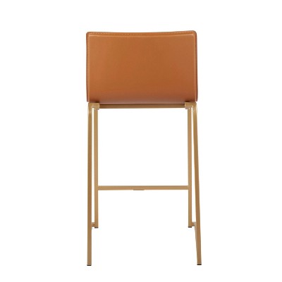 Set of 2 Gold Metal and Camel Faux Leather Counter Stools