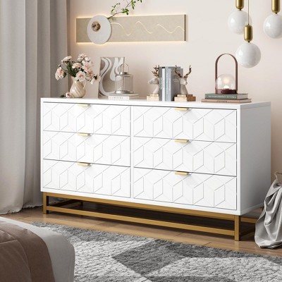 Dresser for Bedroom, 53.5" Large 6/7 Drawer Dresser Organizer with Golden Metal Handle and Legs