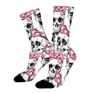 Skull In A Pink Headband Women Printed Crew Socks Funny Funky Socks Soft Polyester Novelty Gifts for Artists Men - 1 of 1