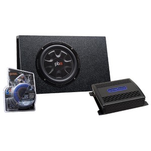 PowerBass Party Pack - Single 10" Subwoofer in truck enclosure with ASA3-300.2 Amplifier and Wiring Kit - 1 of 4