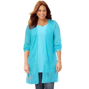 Catherines Women's Plus Size Pointelle Cardigan - 1 of 2