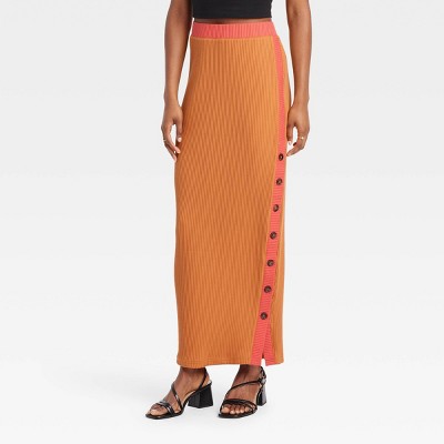 Black History Month Women's Ribbed Maxi Skirt - Brown XS