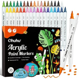 Ohuhu Acrylic Paint Markers Cotton-core: 36 Colors Dual Tips (Fine & Dot) Paint Pens High Opacity Acrylic Markers Waterproof Lightfast - 1 of 4