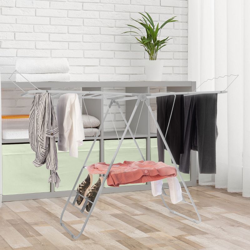 Clothes Drying Rack - Folding Indoor or Outdoor Portable Dryer for Clothing and Towels - Collapsible Laundry Clothes Stand by Everyday Home (Silver), 2 of 12