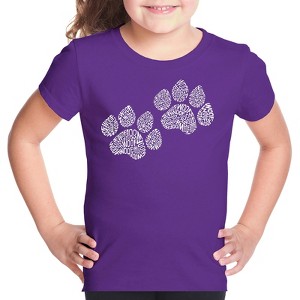 LA Pop Art Girl's Word Art T-shirt - Woof Paw Prints - 1 of 4