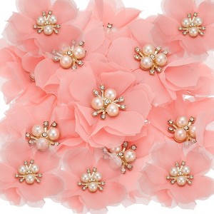 Unique Bargains Rhinestone Pearl Chiffon Flower for DIY Craft Wedding Party 15 Pcs - 1 of 4