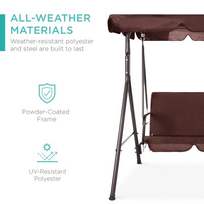 Brown Steel 2-Person Outdoor Convertible Canopy Swing Glider