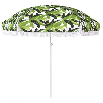 Astella  6.5 Ft. Fiberglass Beach Umbrella W/ Carry Bag - White Frame / Lush Paradise Canopy NOVA656C-P5-204-FRINGE