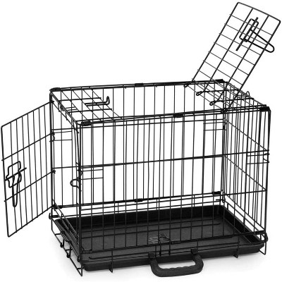 Petmate Indoor & Outdoor 19 Inch Double Door Training Retreat Steel Wire Frame Kennel Dog Crate For Animals Less Than 15 Pounds, Black