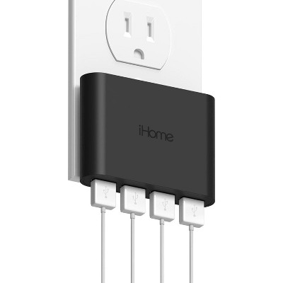 iHome Slim 4-Port USB Wall Charger, AC Pro Multiport Plug Adapter, Phone Charging Block with 4 Ports, Flat USB Wall Adapter for Home & Travel