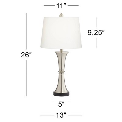 Silver Touch Table Lamps with White Drum Shades and USB Ports, Set of 2
