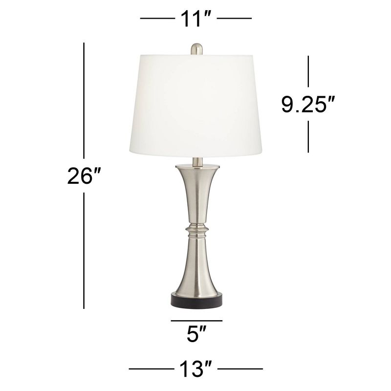 360 Lighting Seymore Modern Table Lamps 26" High Set of 2 Silver with USB Charging Port LED Touch On Off White Drum Shade for Bedroom Living Room Desk, 5 of 11