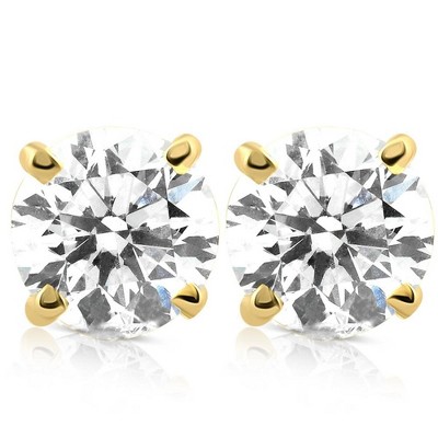 Pompeii3 1ct TW Round Diamond Stud Earrings in 14K Yellow Gold with Screw Backs