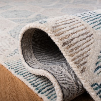 Turquoise and Beige Hand-Tufted Wool Geometric Area Rug 3' x 5'
