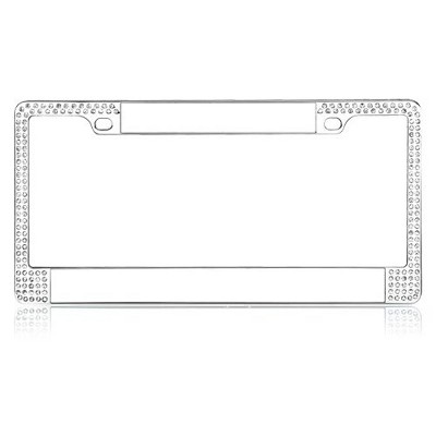 MYBAT Customizable Chrome Metal License Plate Frames with Double Row Shining White Crystals