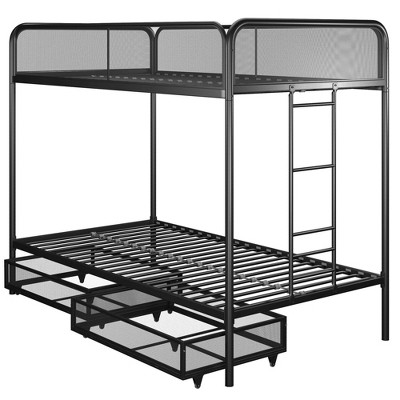 black bunk beds with storage