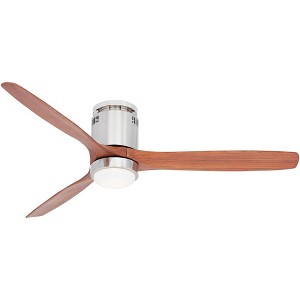 52" Casa Vieja Modern Hugger Indoor Ceiling Fan with Light LED Remote Control Brushed Nickel Carved Wood for Living Room Kitchen Bedroom - 1 of 4
