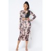 Slickblue Long Sleeve Tie-Dye Midi Dress with Cut-Out & PU Leather Details, Bold Brown/Black Design, S-L - 3 of 4